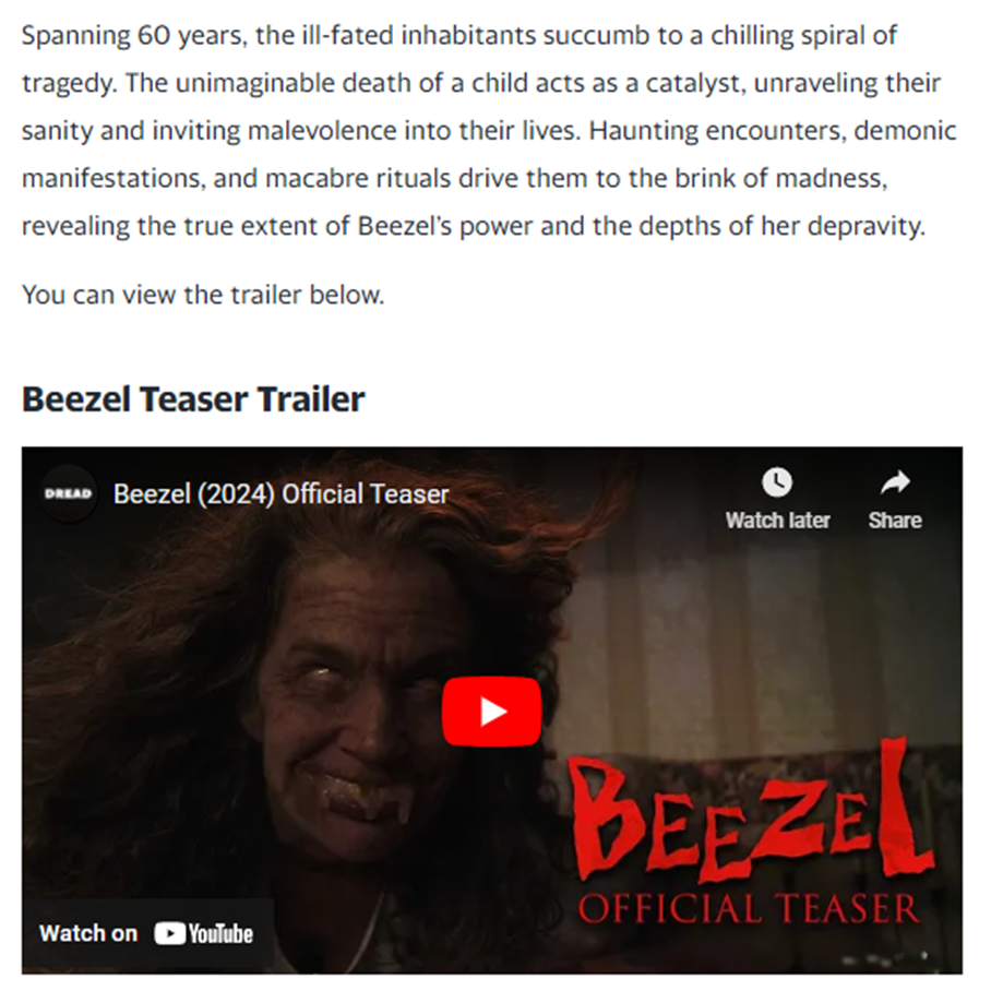 Beezel Teaser Trailer Shows Six Decades of Terror