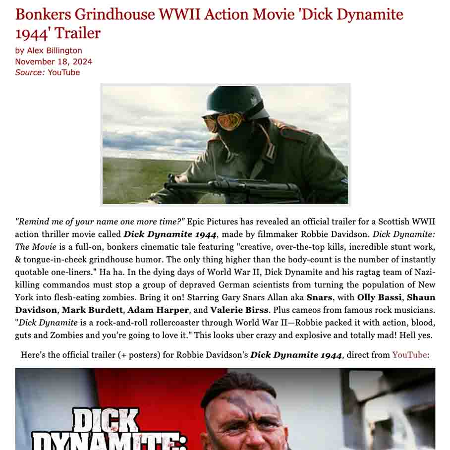 Bonkers Grindhouse WWII Action Movie 'Dick Dynamite 1944' Trailer