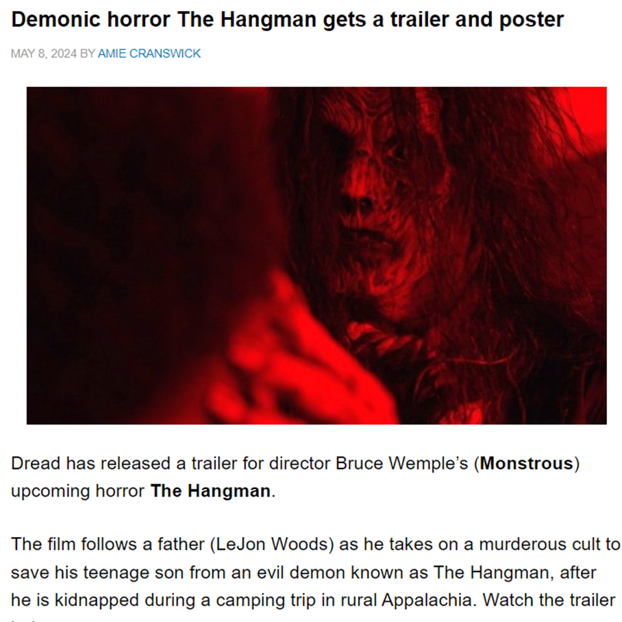 Demonic horror The Hangman gets a trailer and poster