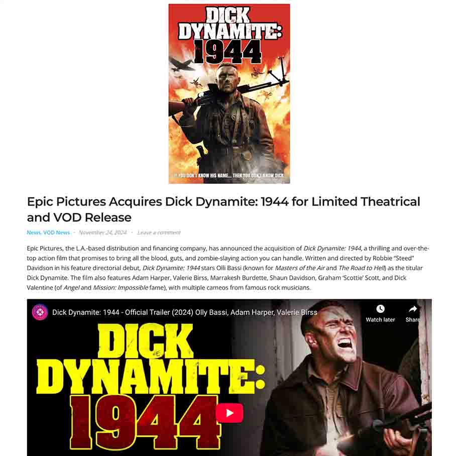 Epic Pictures Acquires Dick Dynamite: 1944 for Limited Theatrical and VOD Release