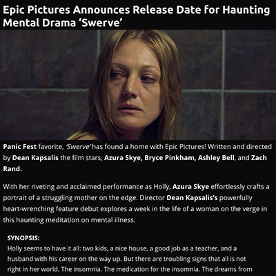 Epic Pictures Announces Release Date for Haunting Mental Drama ‘Swerve’