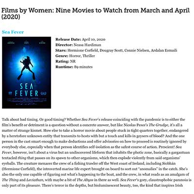 Films by Women: Nine Movies to Watch from March and April (2020) - Sea Fever