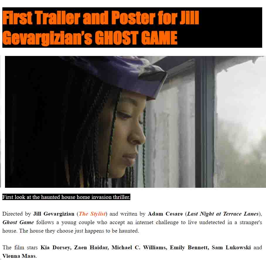 First Trailer and Poster for Jill Gevargizian’s GHOST GAME