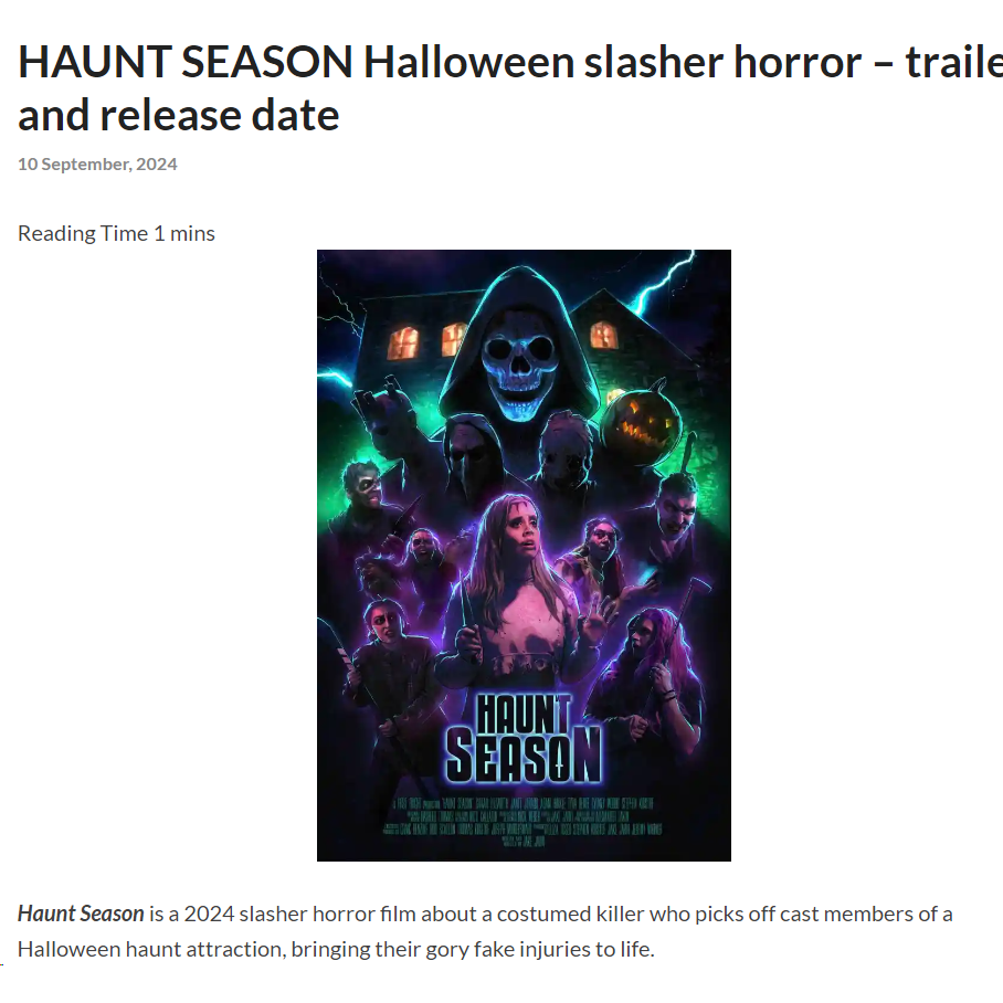 HAUNT SEASON Halloween slasher horror – trailer and release date