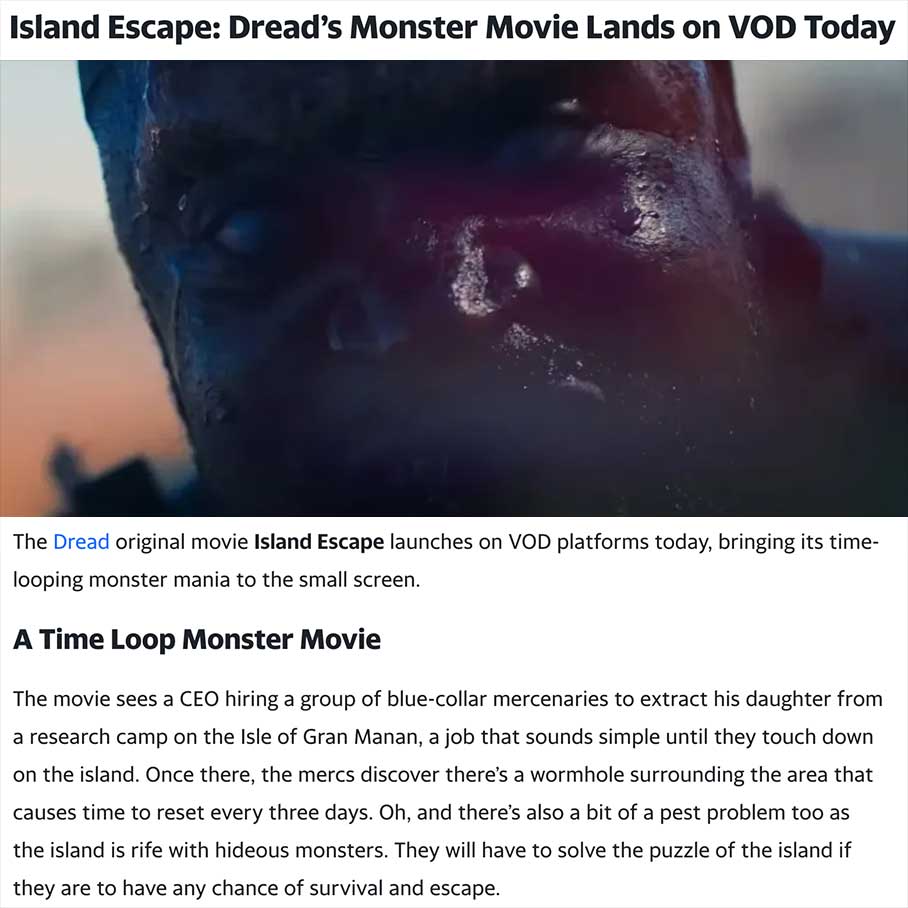 Island Escape: Dread’s Monster Movie Lands on VOD Today