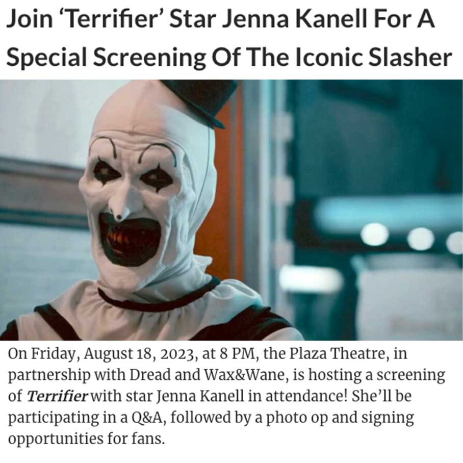 Join ‘Terrifier’ Star Jenna Kanell For A Special Screening Of The Iconic Slasher