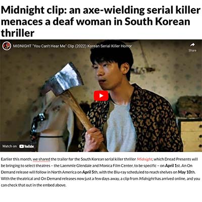 Midnight clip: an axe-wielding serial killer menaces a deaf woman in South Korean thriller