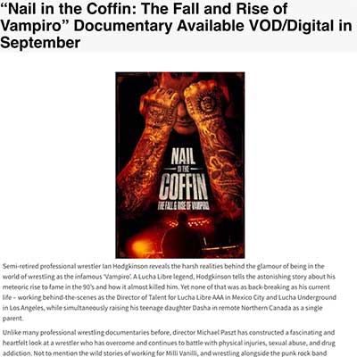 “Nail in the Coffin: The Fall and Rise of Vampiro” Documentary Available VOD/Digital in September