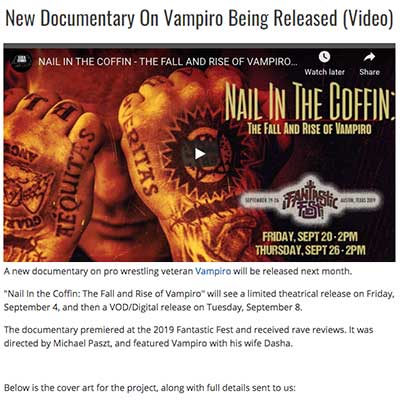 New Documentary On Vampiro Being Released (Video)