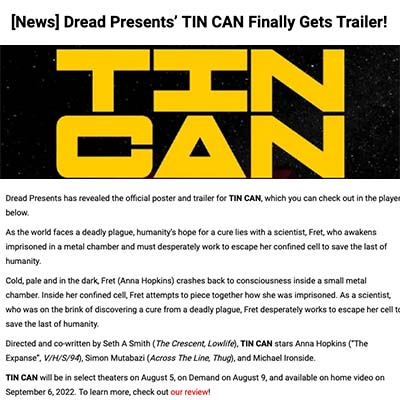 [News] Dread Presents’ TIN CAN Finally Gets Trailer!