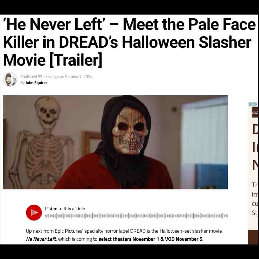 News‘He Never Left’ – Meet the Pale Face Killer in DREAD’s Halloween Slasher Movie [Trailer]