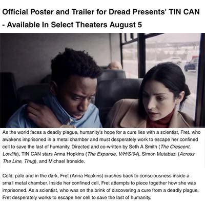 Official Poster and Trailer for Dread Presents' TIN CAN - Available In Select Theaters August 5
