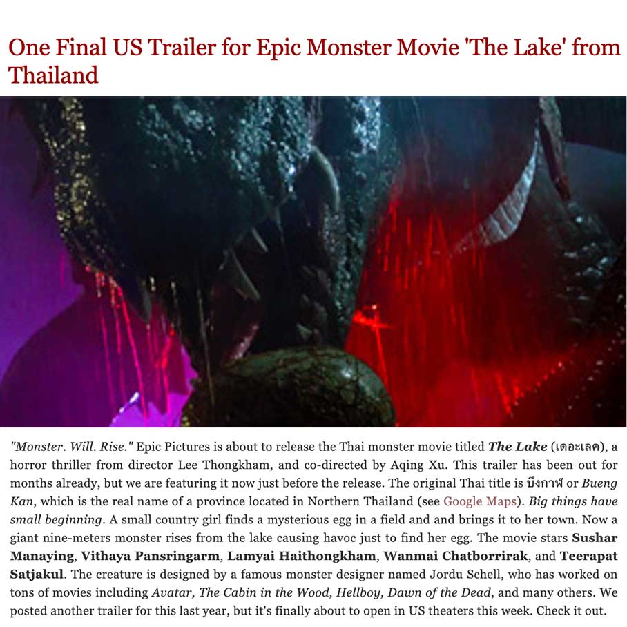One Final US Trailer for Epic Monster Movie 'The Lake' from Thailand