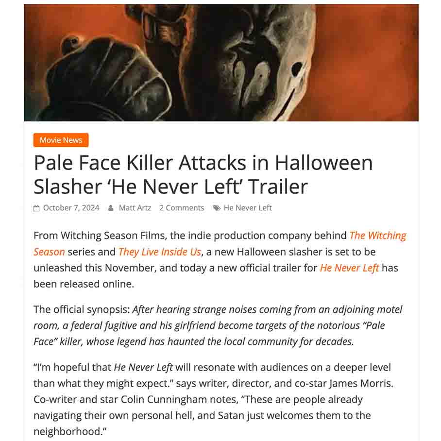 Pale Face Killer Attacks in Halloween Slasher ‘He Never Left’ Trailer