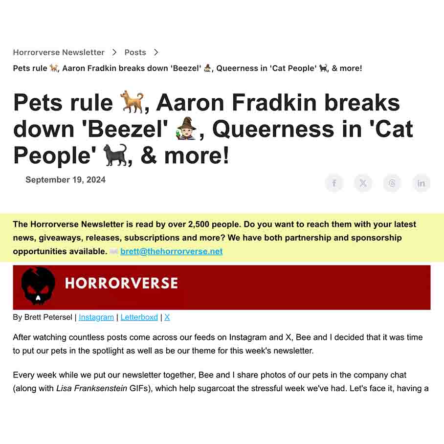 Pets rule , Aaron Fradkin breaks down 'Beezel' , Queerness in 'Cat People' , & more!