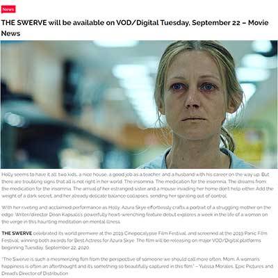 THE SWERVE will be available on VOD/Digital Tuesday, September 22 – Movie News