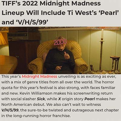 TIFF’s 2022 Midnight Madness Lineup Will Include Ti West’s ‘Pearl’ and ‘V/H/S/99’