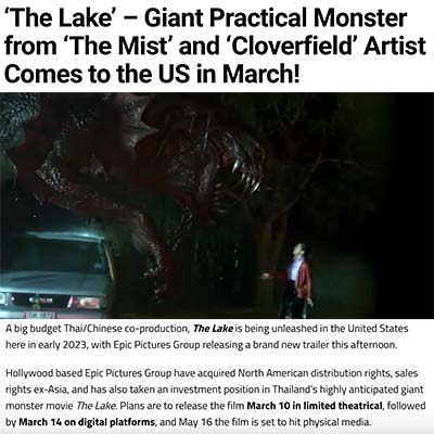 ‘The Lake’ – Giant Practical Monster from ‘The Mist’ and ‘Cloverfield’ Artist Comes to the US in March!
