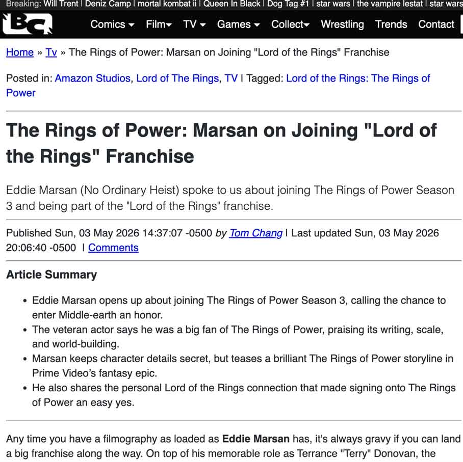 The Rings of Power: Marsan on Joining the Lord of the Rings Franchise