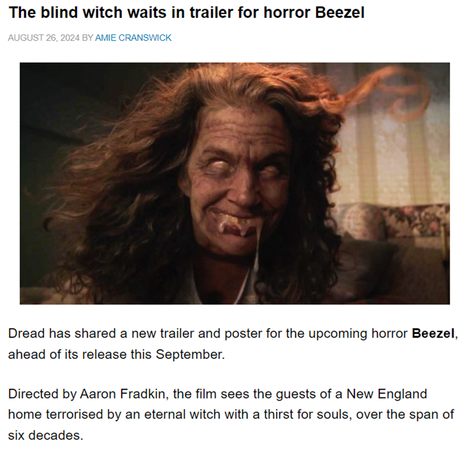 The blind witch waits in trailer for horror Beezel