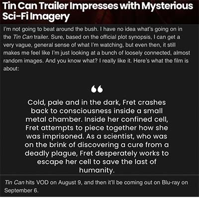 Tin Can Trailer Impresses with Mysterious Sci-Fi Imagery