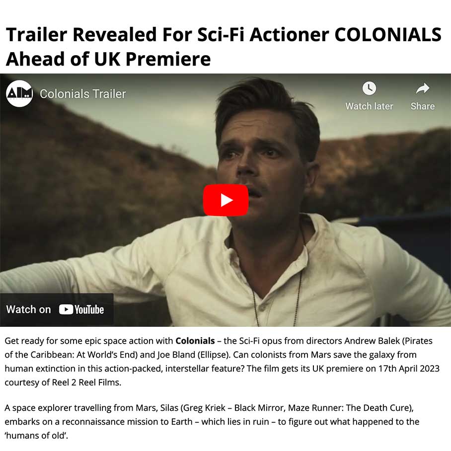 Trailer Revealed For Sci-Fi Actioner COLONIALS Ahead of UK Premiere