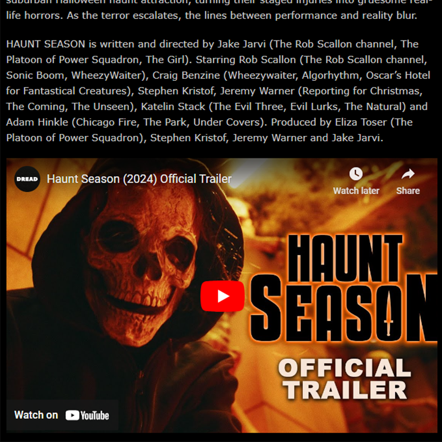 Trailer for HAUNT SEASON – Release Coming To Theaters 10/4 and VOD 10/8