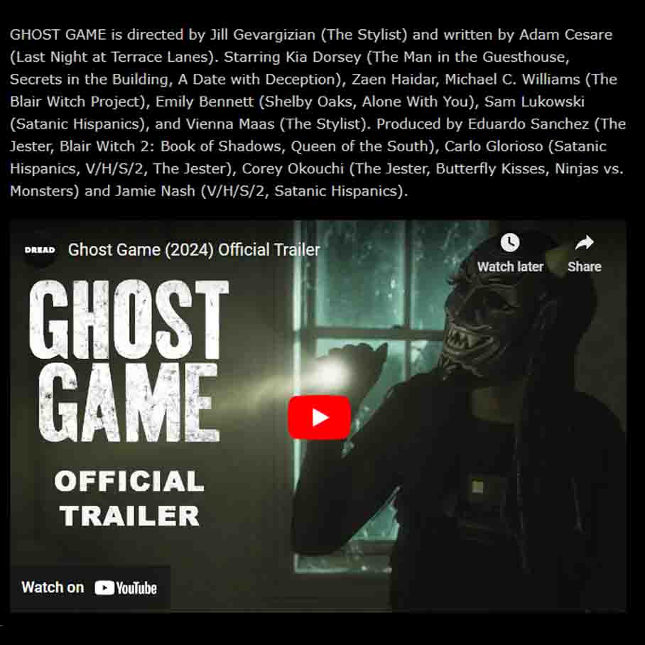 Trailer for New Horror Release GHOST GAME Coming To Select Theaters 10/18 and VOD 10/22