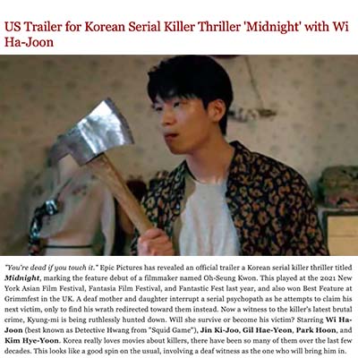 US Trailer for Korean Serial Killer Thriller 'Midnight' with Wi Ha-Joon