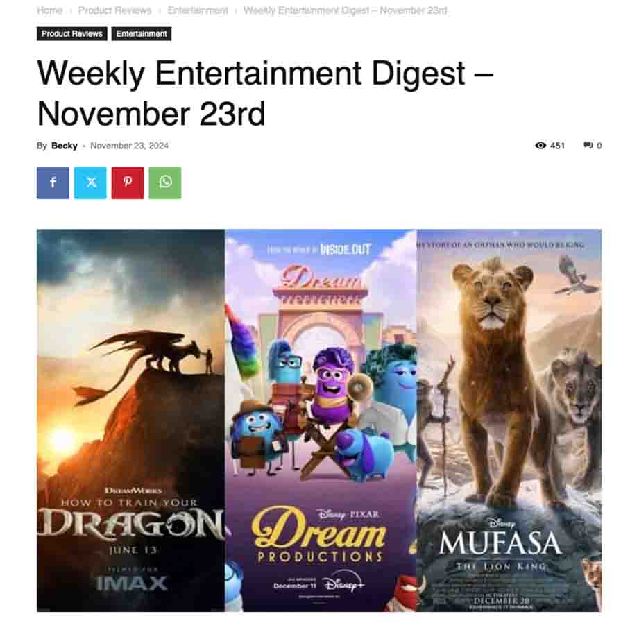 Weekly Entertainment Digest – November 23rd